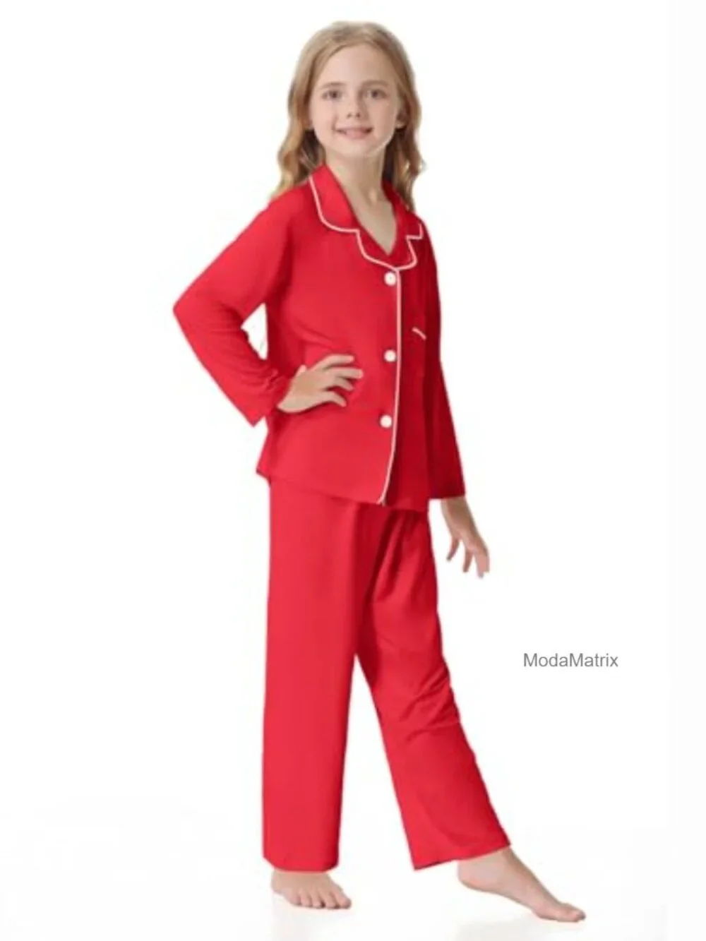 Girls Lyocell Pajama Set Long Sleeve Button Down 2 Piece